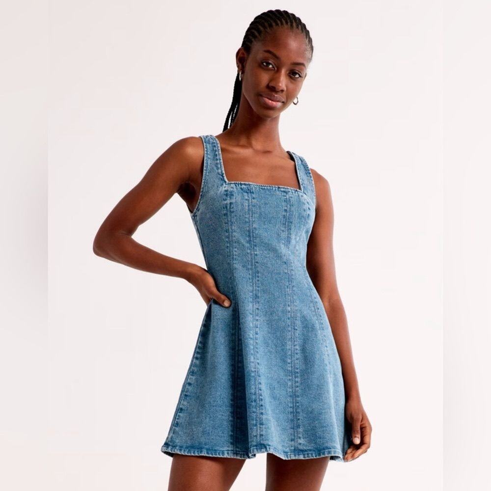 Abercrombie Mila Squareneck Denim Mini Dress Blue XSP